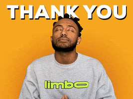 Celebrity gif. Amine puts his hands up in prayer hands and closes his eyes as he smiles at us and says, "Thank you!"