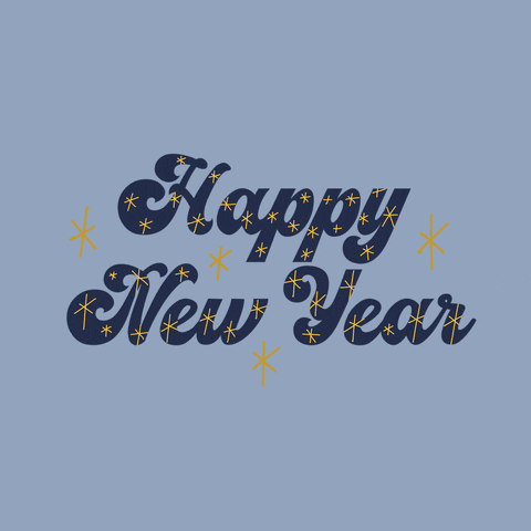 Text gif. With bursting gold fireworks, the message reads, “Happy new year.”