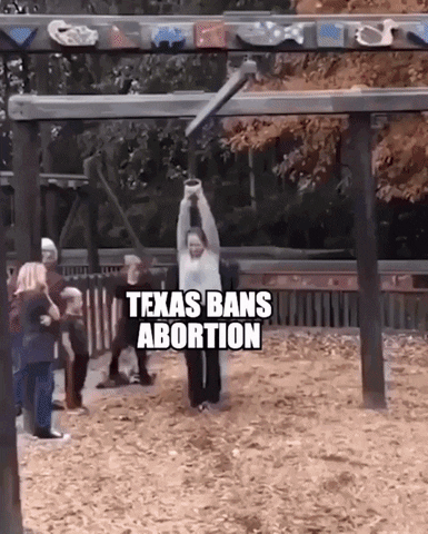 Video gif. Compilation of clips of people falling in one shot with text related to states banning abortion, and in the second shot, jumping back up confidently with text related to supportive women's health organizations.
