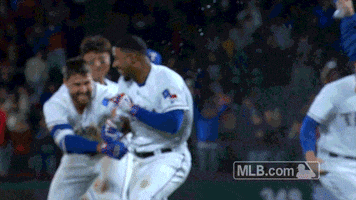 mobbed texas rangers GIF by MLB