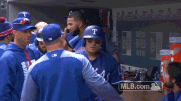 texas rangers dugout celebration GIF by MLB