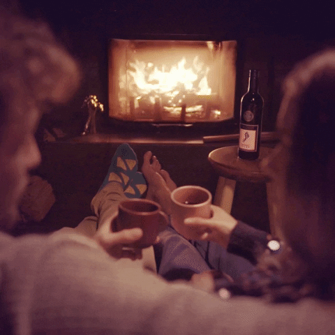 BarefootWineUK fire romantic warm snuggle GIF