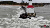 Lake Michigan Lighthouse Lashed by Rough Waters