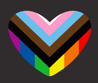 A beating heart, in the colors of the Pride flag