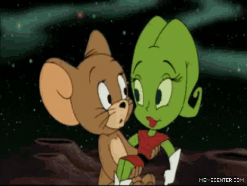 Jerry the mouse cozies up to an alien