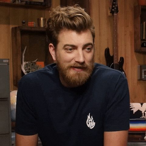 Video gif. Rhett, from Rhett and Link, raises his eyebrows and offers a knowing glance. Text, "welp."