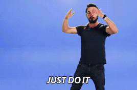 Shia LaBeouf making arm gestures and saying "just do it", image text "just do it"
