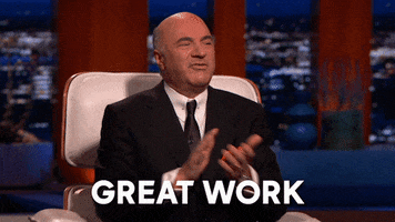 Reality TV gif. Kevin O'Leary from Shark Tank clapping. Text, "great work."