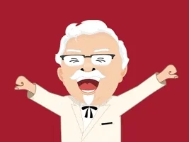 “El coronel, Harland Sanders, celebrando y bailando con un fondo rojo el exito de Kentucky Fried Chicken happy fried chicken GIF by KFC Australia