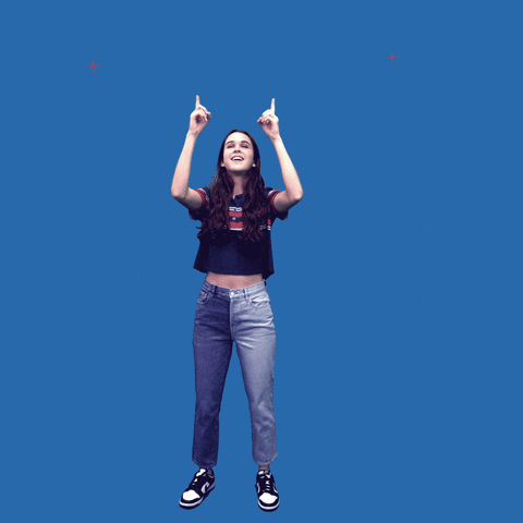 Video gif. Woman with long hair against a blue background points both hands above her head towards the message, “4 simple steps of vote-by-mail.” She then points in the top right corner to the message, “Request a ballot," then to the bottom left corner to the message, “Fill out the ballot," then to the bottom right corner to the message, “Return the ballot," and finally to the top left at the message, “Confirm the ballot.”