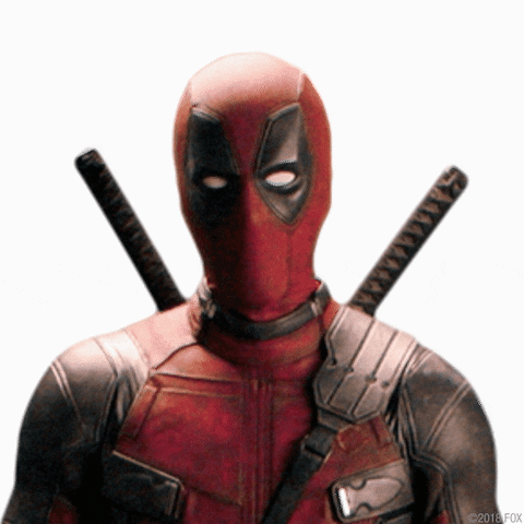 Movie gif. A fully masked and costumed Deadpool nods his head in agreement.