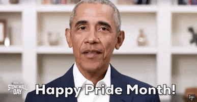 Political gif. Barack Obama looks sincerely as he mouths the words that appear. Text, "Happy Pride Month!" 