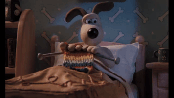DigiMed gromit knitting rainbowscarf dog knitting yarn ball has ended GIF