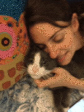 Romy cat cuddle cat lady unrequited love GIF