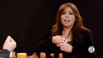 rachael ray boob sweat GIF by First We Feast: Hot Ones