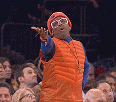 Celebrity gif. An annoyed Spike Lee stands up at a sporting event, throwing a hand in the air and saying, “Come on.”