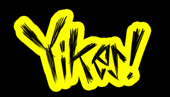 Text gif. In scratchy black font with bright yellow background the word “yikes” dances on the screen.