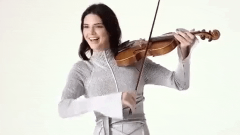 happy musician practices violin