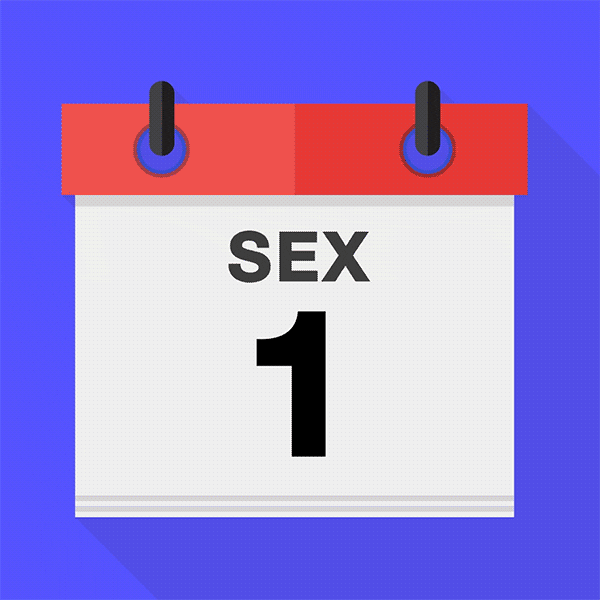 Illustrated gif. Daily calendar emoji reads "sex" and vibrates while it counts up the days from 1 to 31.