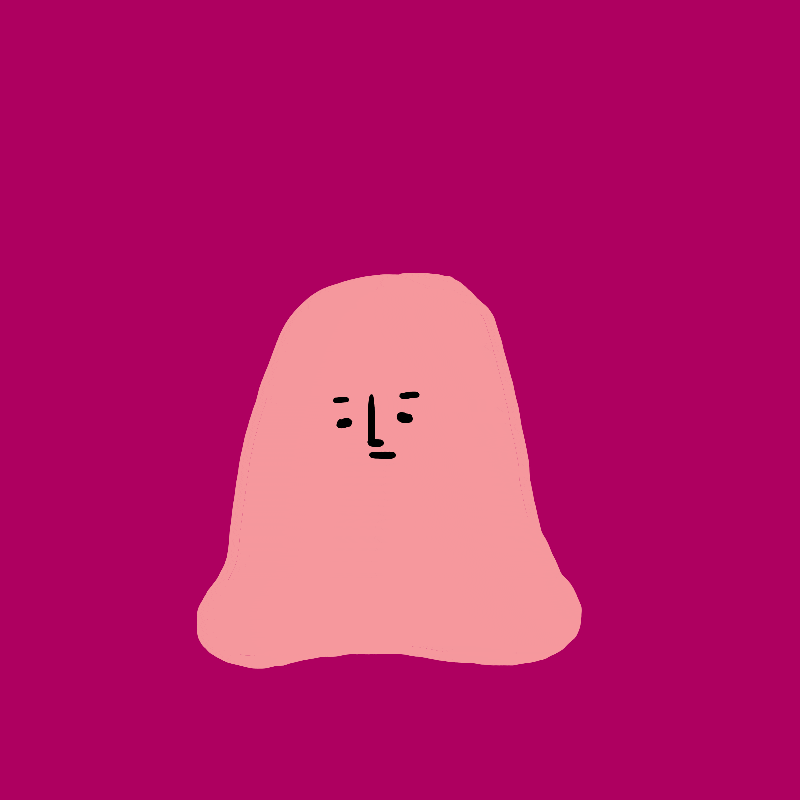 Cartoon gif. A purple cartoon hand pushes its index finger onto a pink, slack faced blob. The hand presses into the blob before the bouncy texture resists. 