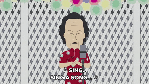 GIF of Wing on South Park singing a song.