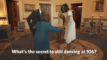 barack and michelle what's the secret to still dancing at 106 GIF by Obama