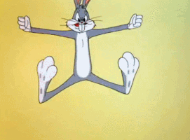 Cartoon gif. Bugs Bunny physically expresses his rage by jumping and flailing his arms in the air, sprinting in place, and kicking the air aggressively. His angry eyes and buck teeth only exacerbate his fury.