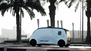 Robomart driving dubai autonomous palmtrees GIF