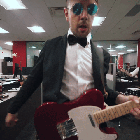 CrashAdams cool sunglasses guitar office GIF