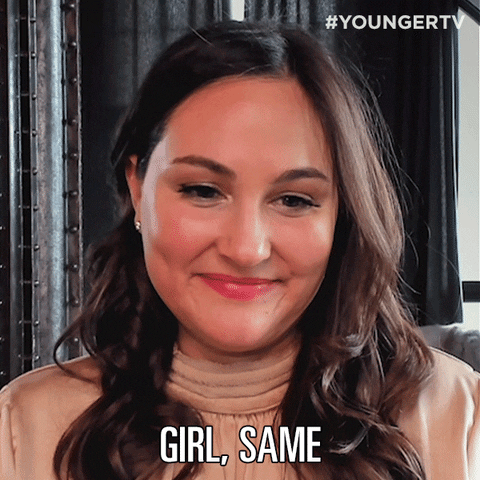 TV gif. Closeup of Taylor Strecker from Me Too Aftershow as she speaks to us with sympathy. Text, "Girl, same."