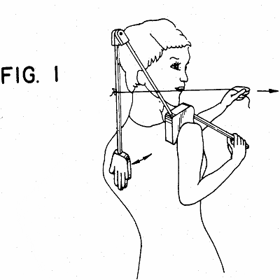 Cartoon gif. A scientific illustration of a woman using a pull lever with a hand on it to pat herself on the back.
