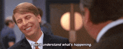 TV gif. Jack McBrayer as Kenneth Parcell in 30 Rock laughs, "I don't understand what's happening."