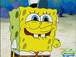 SpongeBob gif. SpongeBob pumps his arms up and down excitedly, biting his little yellow lip.