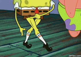 SpongeBob gif. Closeup on SpongeBob raising his shorts and presenting his outstretched scrawny yellow leg like he's inviting you to check it out. 