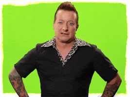 Celebrity gif. Tré Cool, the drummer from Green Day, sneers at us, hands on hips, saying, "Ew."