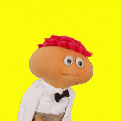 Video gif. Gerbert the puppet waves at us and says, "Happy Saturday!"