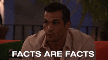 Reality TV gif. Yosef Aborady of The Bachelorette sits on a couch, leaning forward as he says emphatically, "Facts are facts."