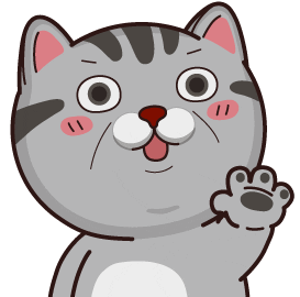 Cartoon gif. An intense-looking gray cat holds up a paw as if to say "go no further". 
