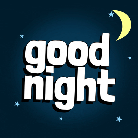 Text gif. Against a background with shooting stars and the moon reads the message, “Good night.”
