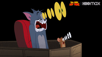 Cartoon gif. Tom and Jerry's eyes bug out in terror, then Jerry clings to Tom's chest and they look toward us with their teeth chattering.