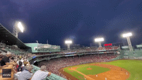 Lightning Streaks Over Boston's Fenway Park During Evening Baseball Game