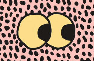 Cartoon gif. Thick line drawing animation of two eyes with yellow sclera looking right of frame.