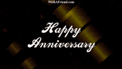 Text gif. White cursive gif on a shimmering gold background: "Happy Anniversary."