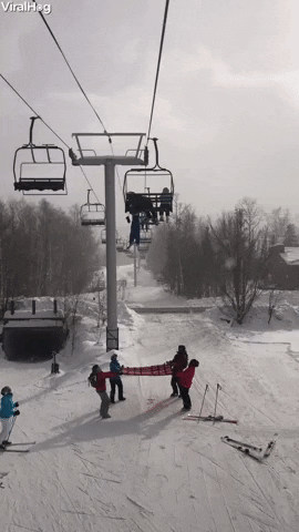 Girl Falls From Sugarloaf Chairlift GIF by ViralHog