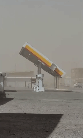 Powerful Winds Blow Off Gas Station Canopy