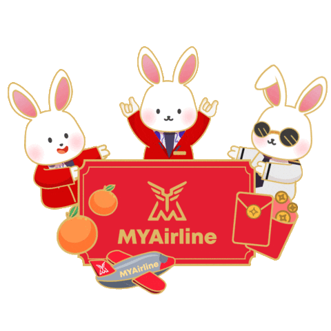 flymyairline giphyupload rabbit chinese new year airline Sticker