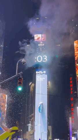 New Year's Fireworks Light Up Times Square