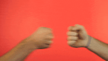 Video gif. Close-up on two people’s hands as they fist bump and then separate from another to reveal the text, “Great job!”