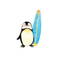 DualPetit beach penguin surf watercolor Sticker