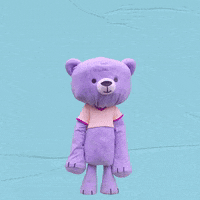 Video gif. A purple teddy bear takes a deep breath and lets his shoulders fall in frustration as he exhales. Text, "Ugh."